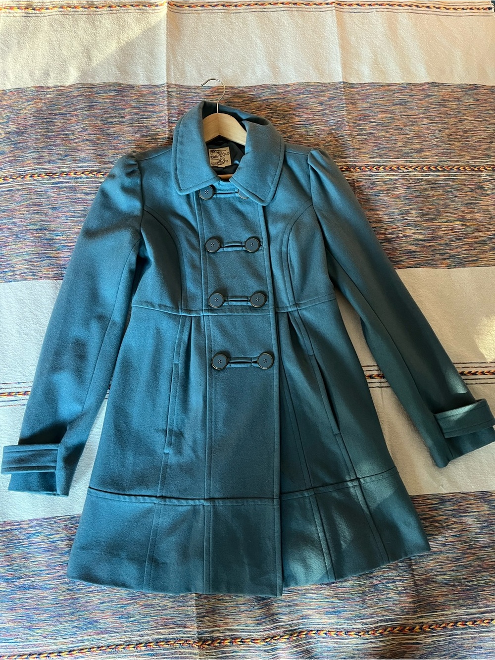 Tulle Blue/Teal Double-Breasted Wool Blend Peacoat Size Small
